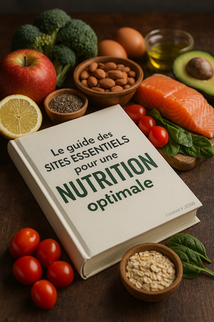 Composition soignée de fruits frais, légumes colorés, graines, noix et aliments naturels disposés harmonieusement sur une table en bois, symbolisant une alimentation équilibrée et une nutrition optimale.
